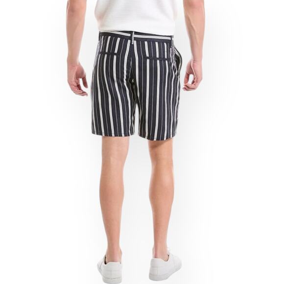 RAG & BONE Perry Linen Blend Shorts Striped Navy Blue Coastal Beach Cruise Lake - Picture 2 of 16